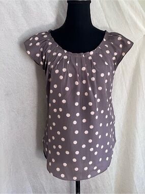 LC Lauren Conrad grey short sleeve top with cream polka dots